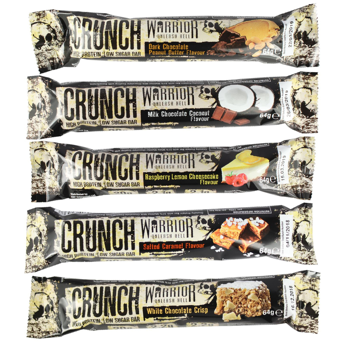 Different flavours of Warrior crunch bars